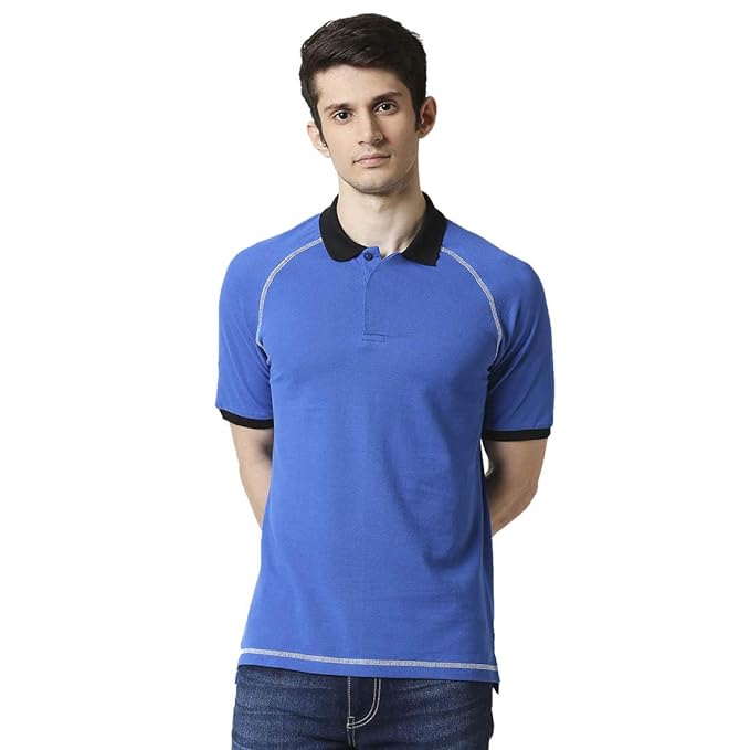 Bewakoof Men's Cotton Solid Raglan Contrast Polo Half Sleeves