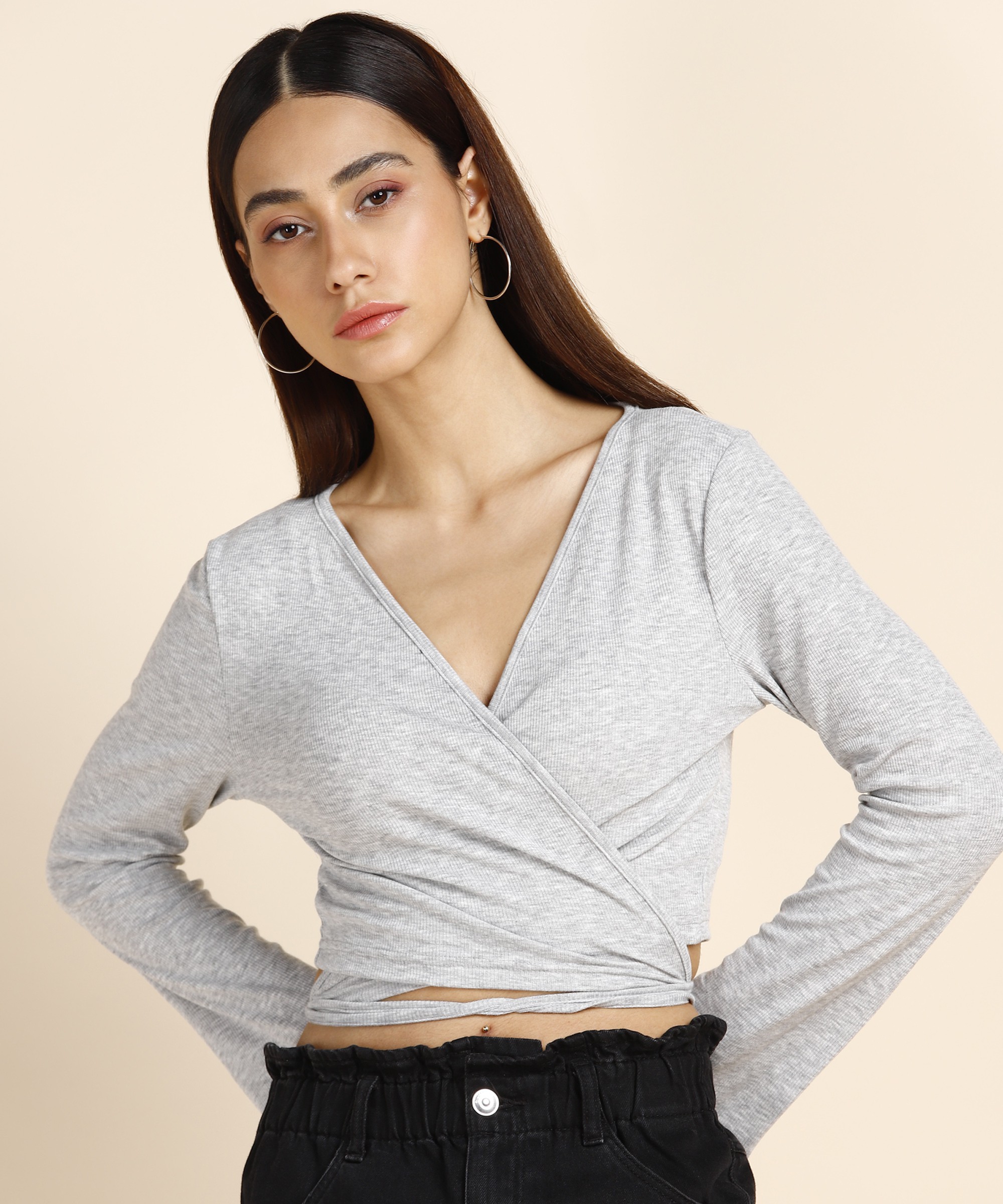 Trendyol Casual Regular Sleeves Striped Women Grey Top