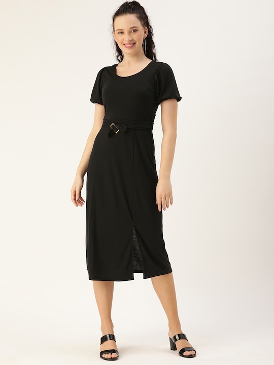 DressBerry Women Black Sheath Midi Dress