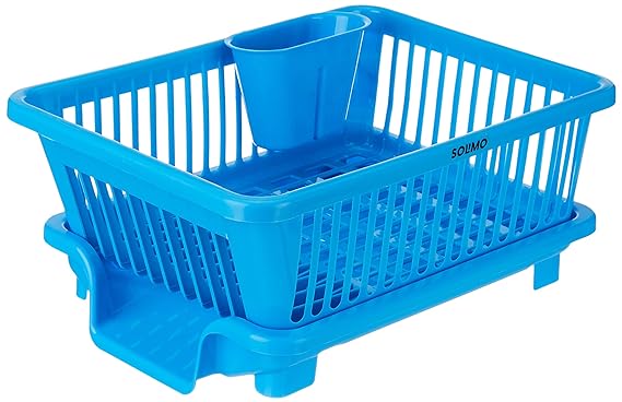 Solimo Plastic Dish Drainer and Drying Rack for Kitchen Blue