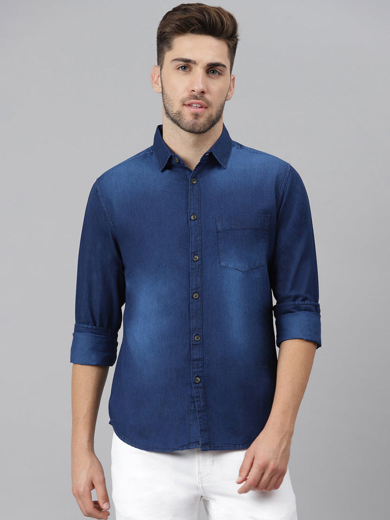 Dennis Lingo Men's Denim Dark Blue Slim Fit Casual Shirt