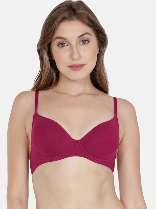 Jockey Maroon Solid Lightly Padded T-shirt Bra