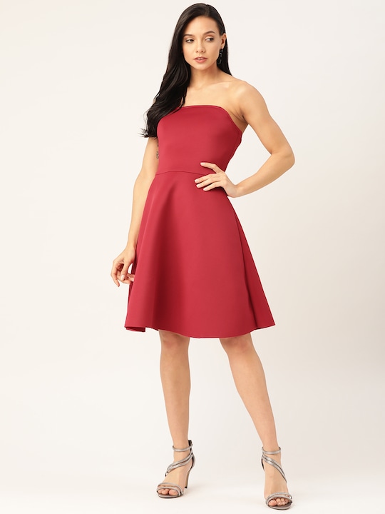 DODO & MOA Women Solid Fit and Flare Dress