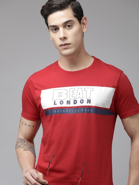  BEAT LONDON by PEPE JEANS Men Brand Logo Printed Slim Fit Pure Cotton T-shirt