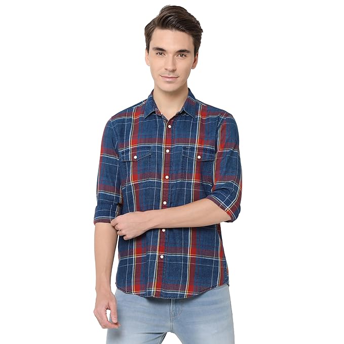 Pepe Jeans Men's Krisper Indigo Slub Checks Shirt