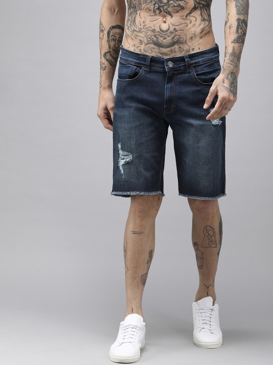 BEAT LONDON by PEPE JEANS Men Washed Distressed Denim Shorts