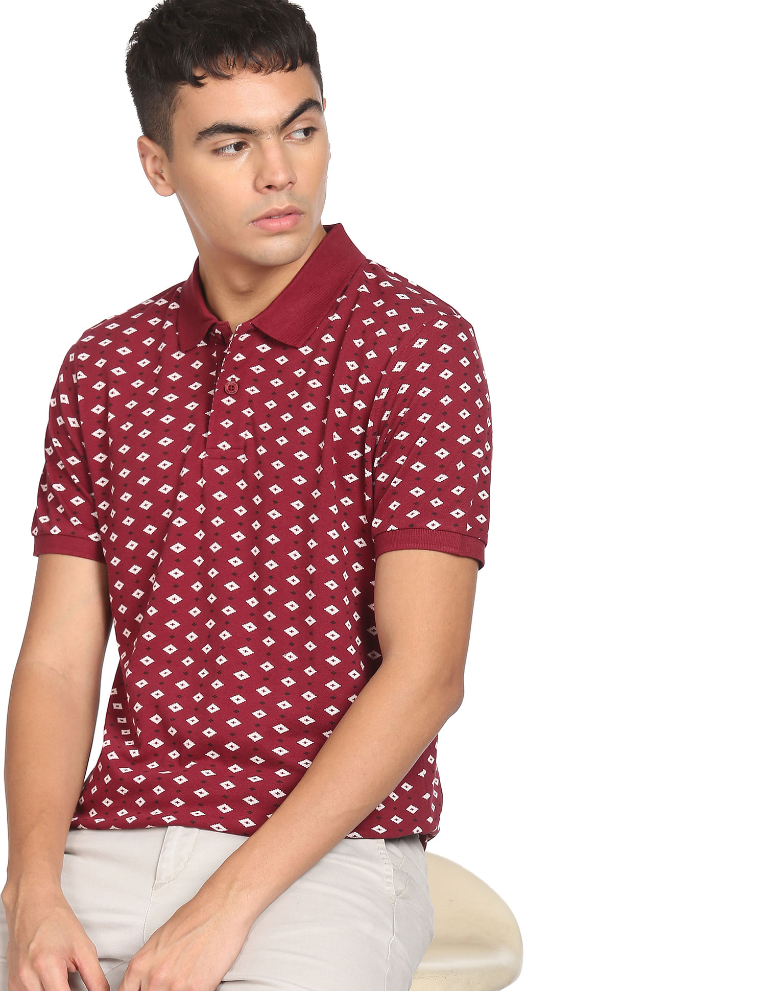 FLYING MACHINE Geometric Print Polo Shirt