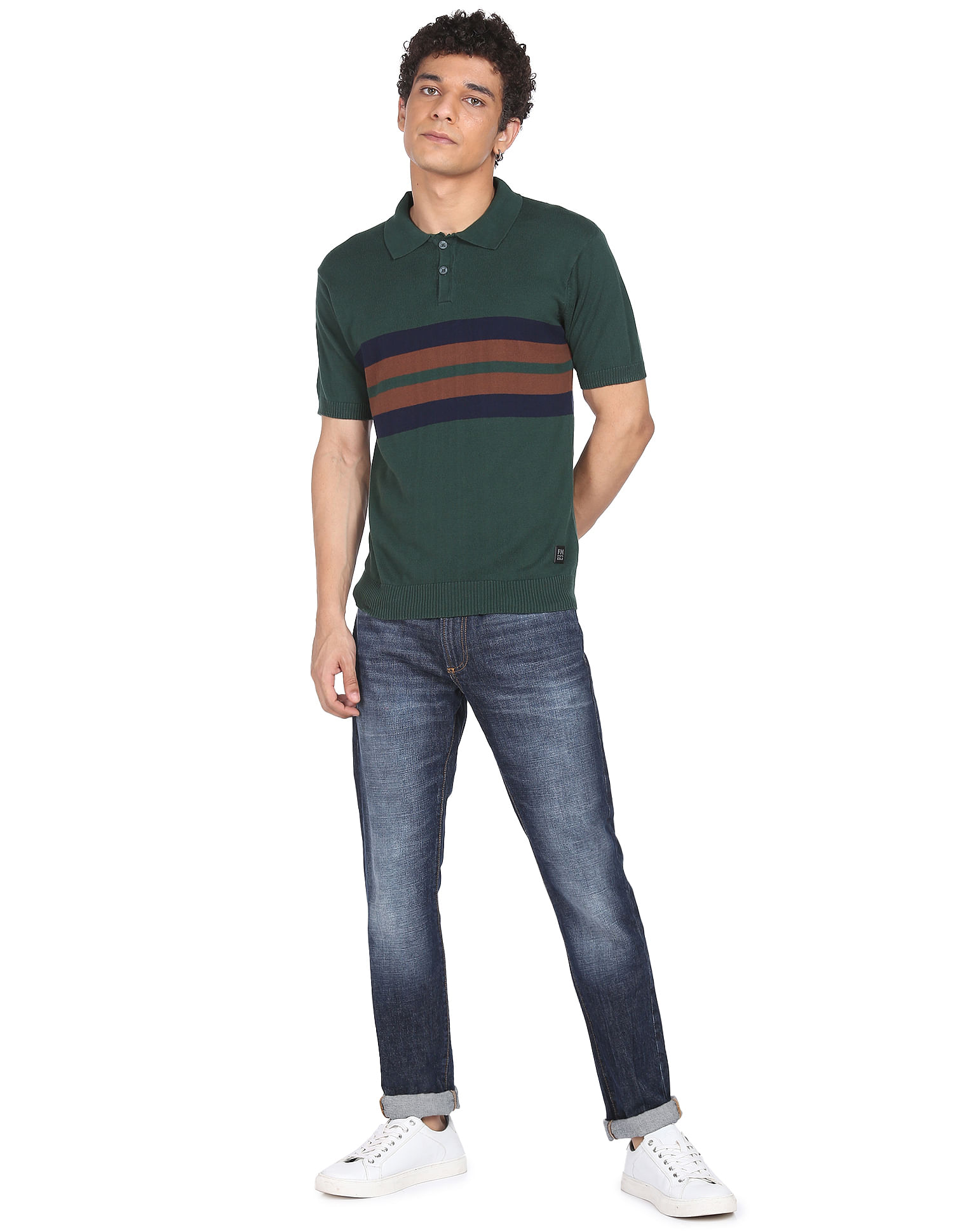 FLYING MACHINE Cotton Horizontal Stripe Polo Shirt