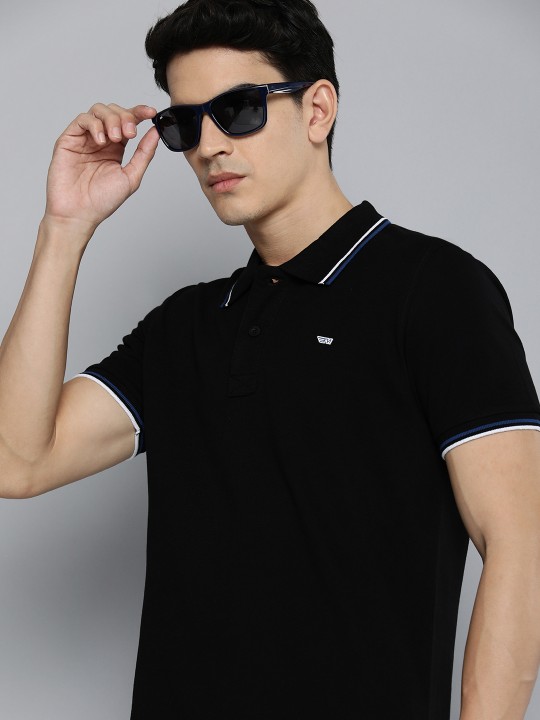 Flying Machine Men Solid Polo Collar Pure Cotton T-shirt