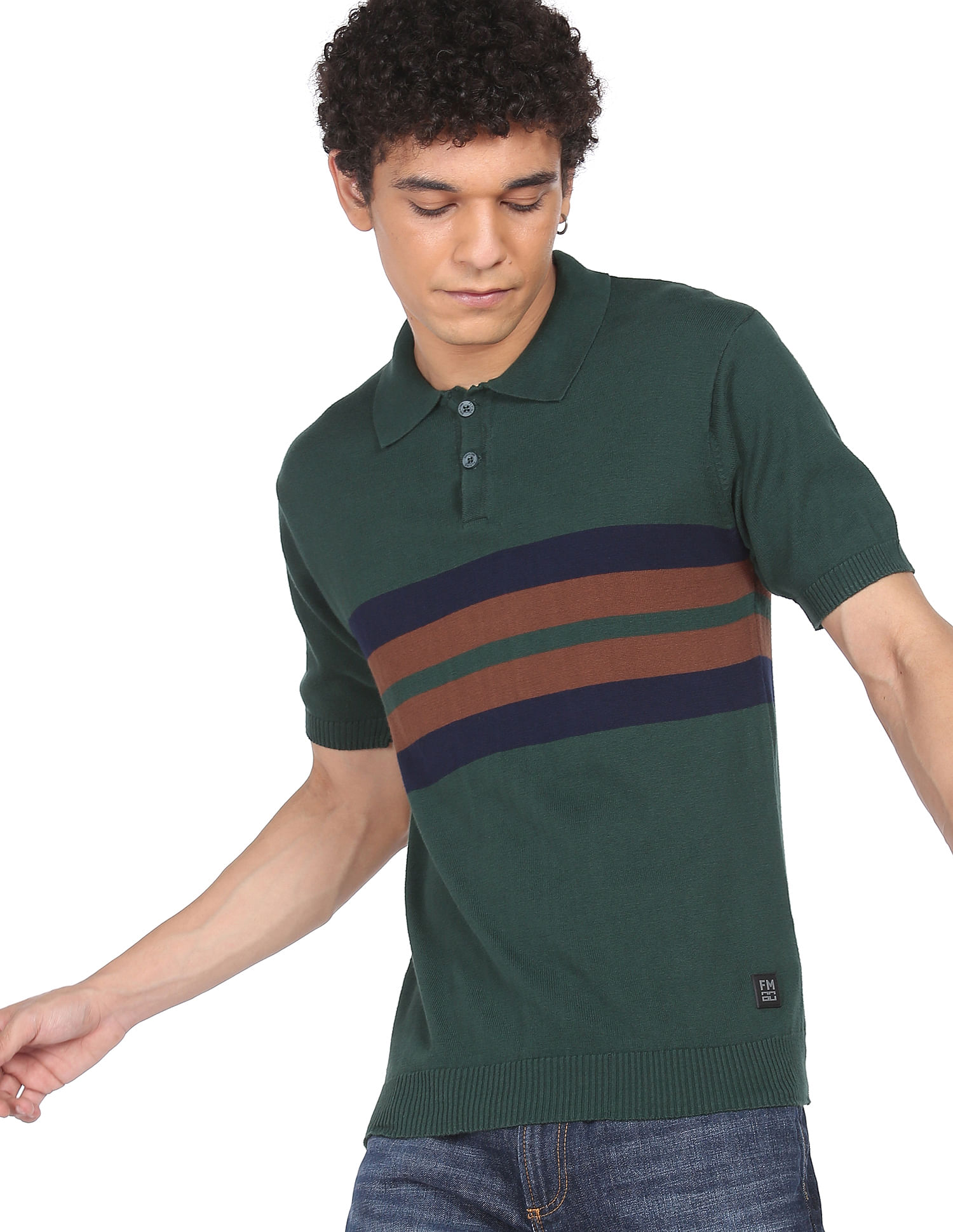 FLYING MACHINE Cotton Horizontal Stripe Polo Shirt