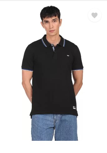 FLYING MACHINE Men Solid Polo Neck Pure Cotton T-Shirt