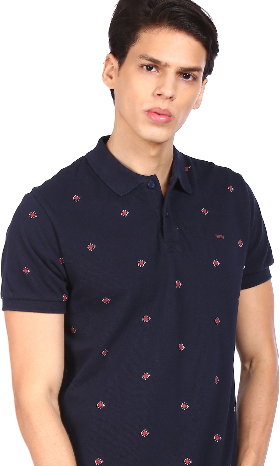 FLYING MACHINE Men Printed Polo Neck Cotton Blend T-Shirt