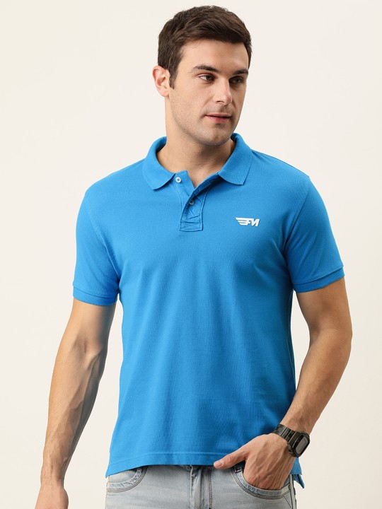 Flying Machine Men Solid Pure Cotton Polo Collar Slim Fit T-shirt