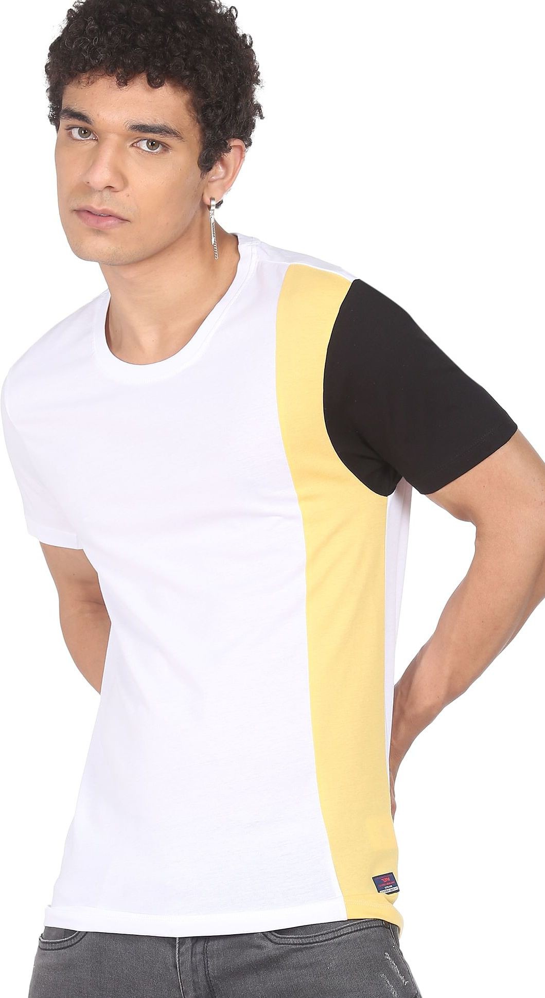 FLYING MACHINE Men Colorblock Round Neck Cotton Blend T-Shirt