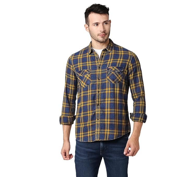 Pepe Jeans Men's Dent Twill Checks Casual Shirt