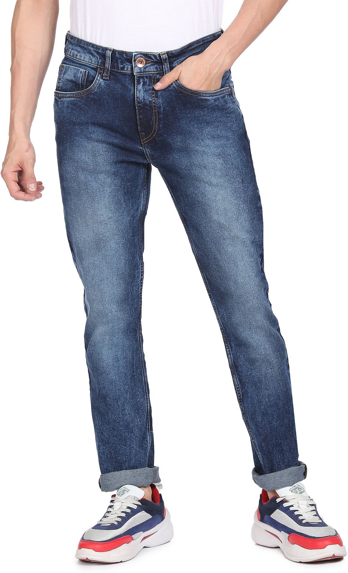 Flying Machine Men Tapered Fit Mid Rise Blue Jeans