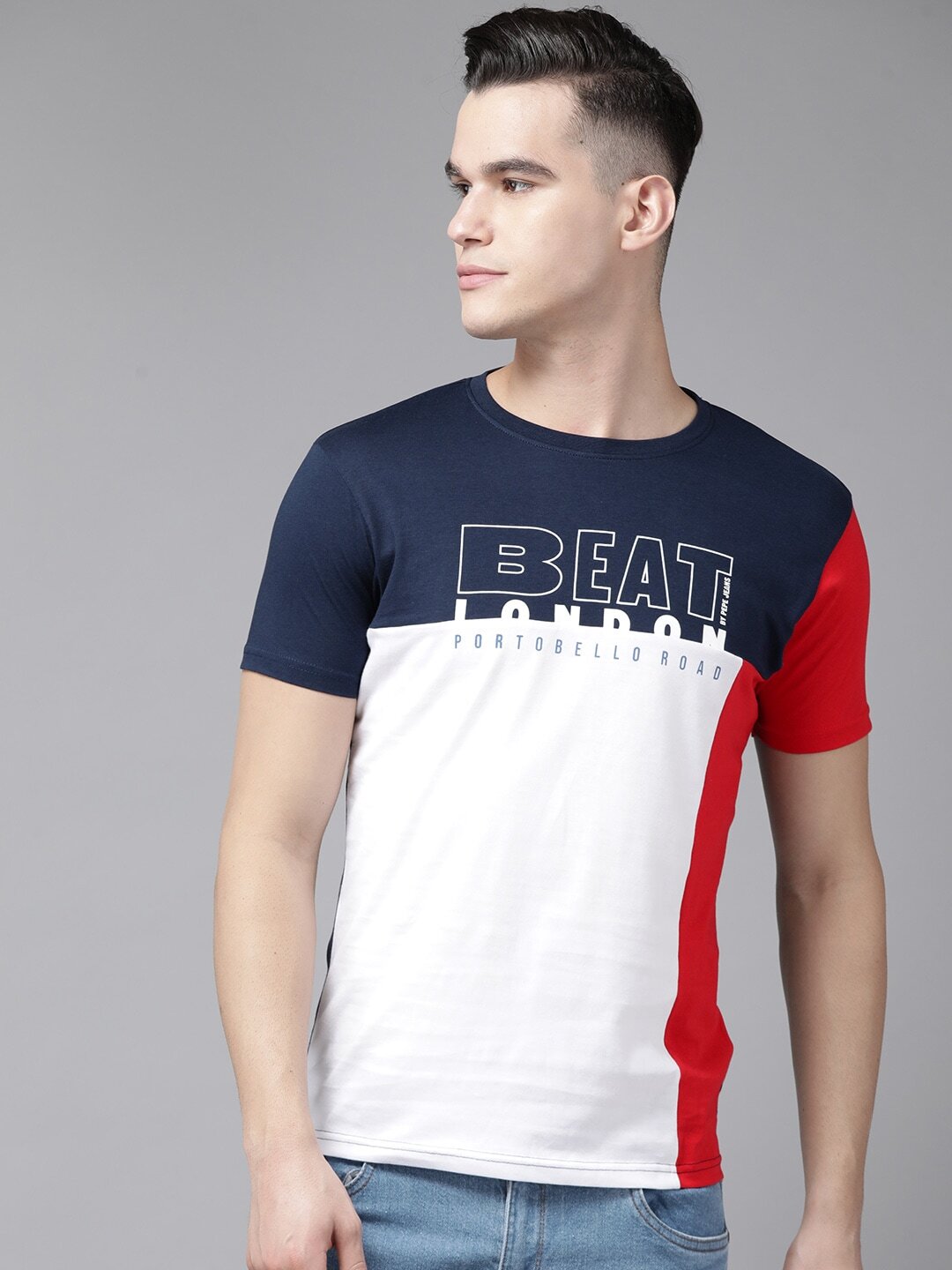 Beat London By Pepe Jeans Men Colorblock Crew Neck Pure Cotton Red T-shirt