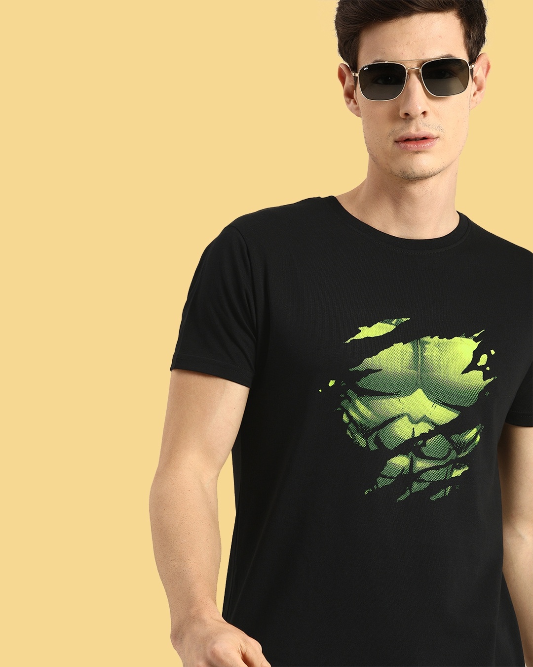 Bewakoof Official Marvel Merchandise Hulk Torn Half Sleeve T-shirt