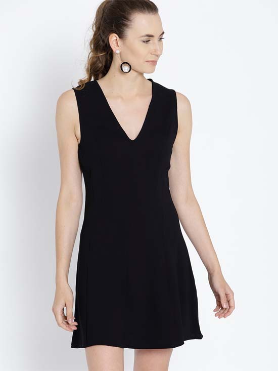 MANGO Women Black Solid A-Line Dress