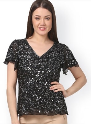 Saadgi Women Black Sequinned Top