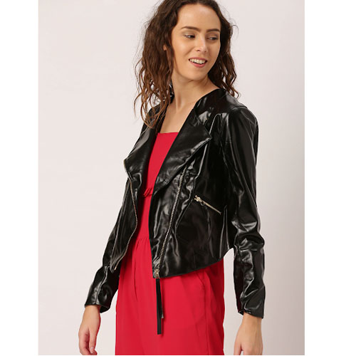 DressBerry Women Solid Biker Jacket