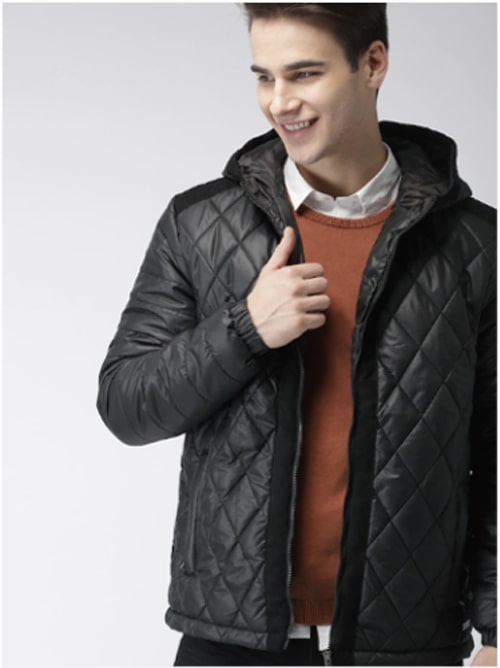 Mast & Harbour Men Black Solid Quilted Jacket