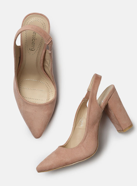  DressBerry Nude Suede Finish Block Slingbacks