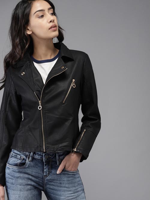 Moda Rapido Women Solid Biker Jacket