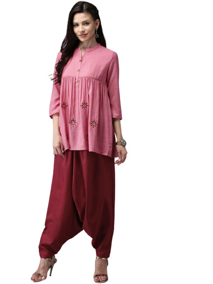 Anouk Women Embroidered Kurti with Harem Pants