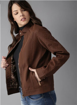 HERE&NOW Women Solid Biker Jacket