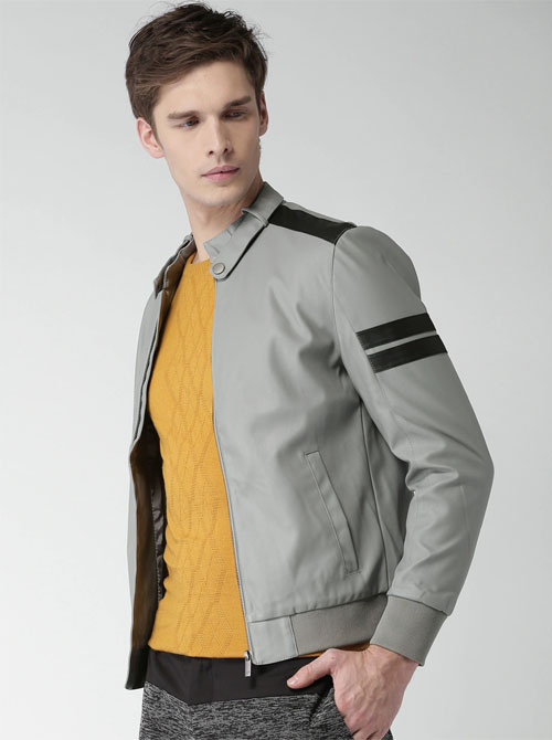 INVICTUS Men Grey Solid Bomber Jacket