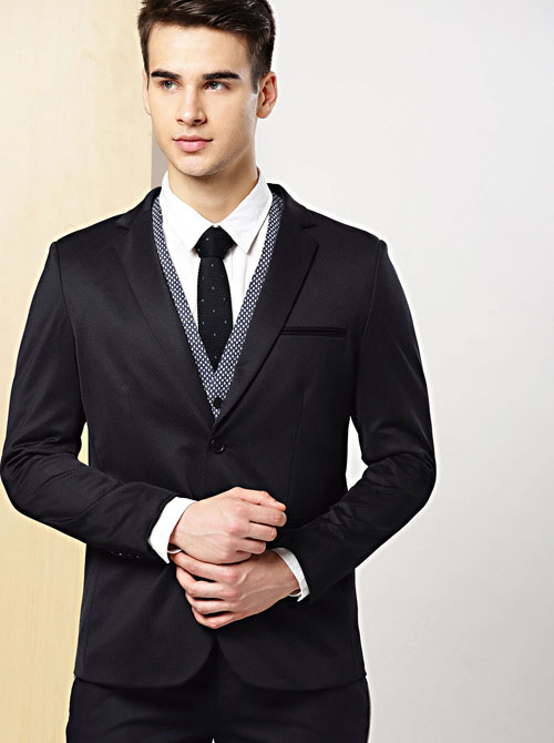 INVICTUS Men Self-Design Slim Fit Single-Breasted Smart Casual Blazer