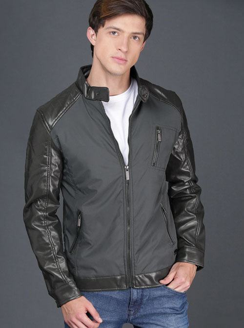 WROGN Men Navy Solid Biker Jacket