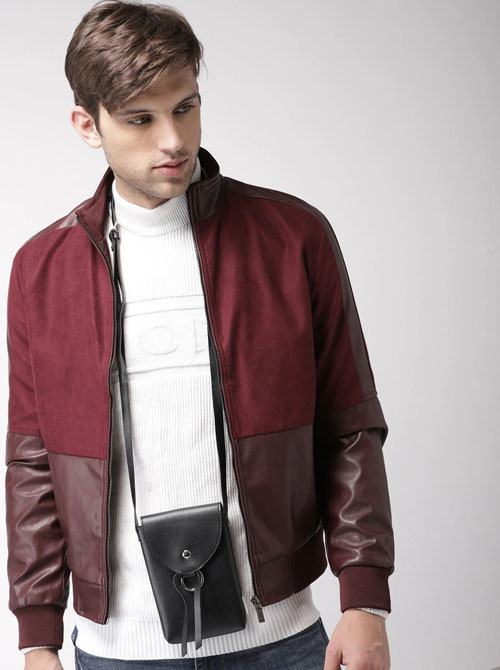 Harvard Men Maroon Colourblocked Bomber