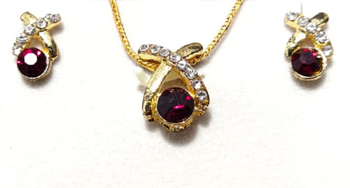 Igniva Artificial Diamond Pendent Set Red